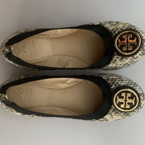 Tory Burch Snakeskin Elastic Flats